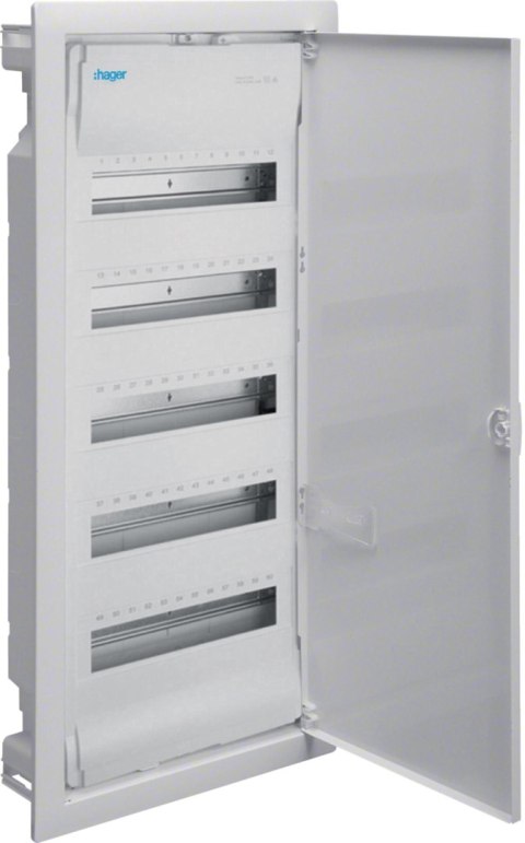 HAGER Rozdzielnica podtynkowa z drzwiami metalowymi, 5 rzędów, 60 modułów, IP30, HAGER Volta VU60NC