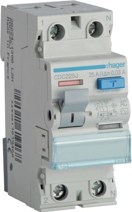 HAGER Wyłącznik różnicowoprądowy 1P+N 25A 30mA 6kA AC HAGER CDC225J