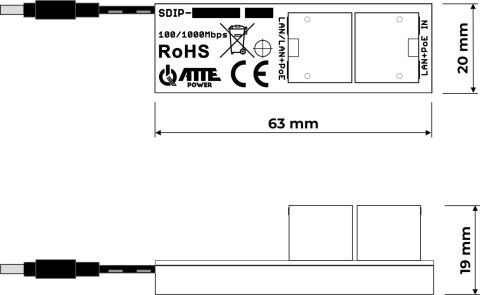 ATTE Adapter PoE ATTE SDIP-12-121 Adapter PoE Gigabit obniżający napięcie do 12V