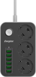 ENERGIZER LISTWA ZASILAJĄCA Z WYŁĄCZNIKIEM Energizer 3x SCHUKO 6x USB-A 2500W 10A KABEL 2M