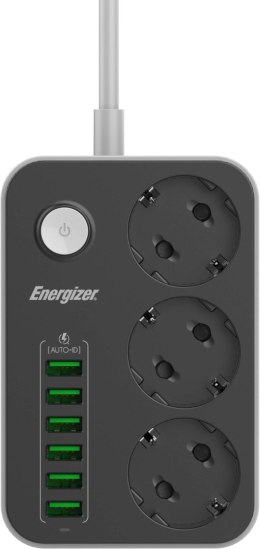 ENERGIZER LISTWA ZASILAJĄCA Z WYŁĄCZNIKIEM Energizer 3x SCHUKO 6x USB-A 2500W 10A KABEL 2M