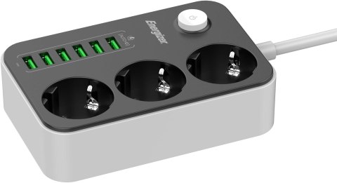 ENERGIZER LISTWA ZASILAJĄCA Z WYŁĄCZNIKIEM Energizer 3x SCHUKO 6x USB-A 2500W 10A KABEL 2M