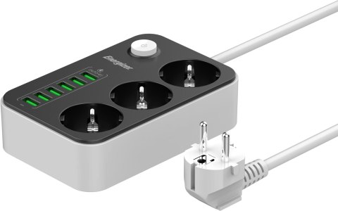 ENERGIZER LISTWA ZASILAJĄCA Z WYŁĄCZNIKIEM Energizer 3x SCHUKO 6x USB-A 2500W 10A KABEL 2M