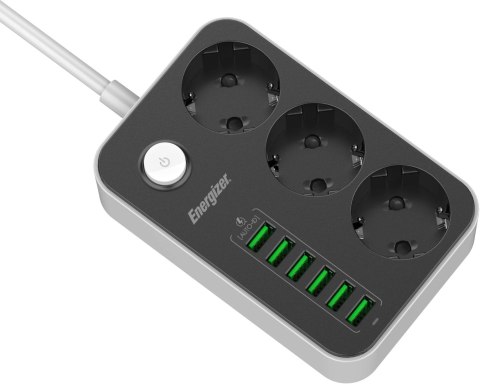 ENERGIZER LISTWA ZASILAJĄCA Z WYŁĄCZNIKIEM Energizer 3x SCHUKO 6x USB-A 2500W 10A KABEL 2M