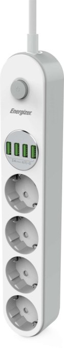 ENERGIZER LISTWA ZASILAJĄCA Z WYŁĄCZNIKIEM Energizer 4x SCHUKO 4x USB-A 2500W 10A KABEL 2M