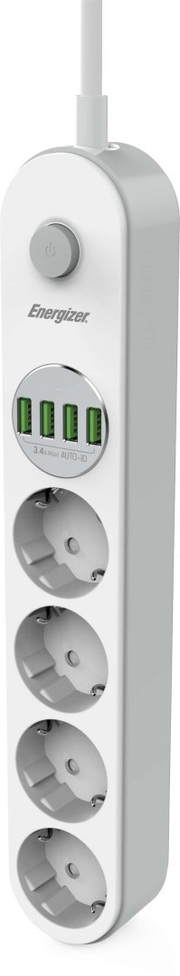 ENERGIZER LISTWA ZASILAJĄCA Z WYŁĄCZNIKIEM Energizer 4x SCHUKO 4x USB-A 2500W 10A KABEL 2M