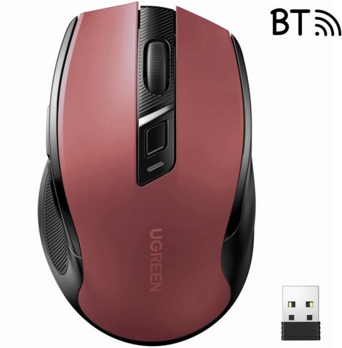 UGREEN Mysz optyczna Ugreen MU006 bezprzewodowa USB 2.4GHz / Bluetooth 5.0 4000 DPI - czerwona