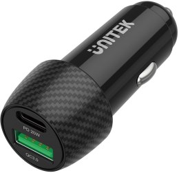UNITEK Unitek Ładowarka samochodowa 38W USB-A USB-C QC3..0
