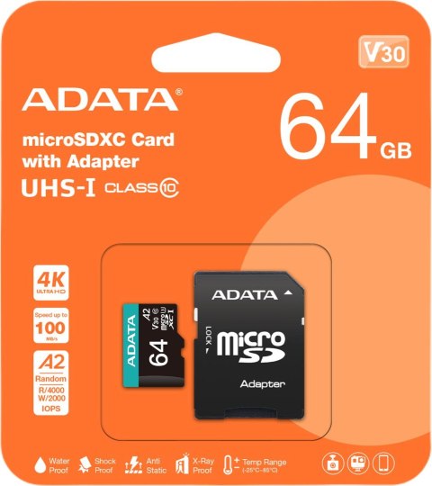 ADATA Adata Karta pamięci microSD Premier Pro 64 GB UHS1 U3 V30 A2 + adapter