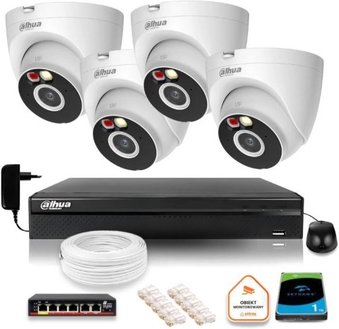 DAHUA Zestaw monitoringu IP Dahua 2MPx 4 Kamery zewnętrzne oświetlenie IR LED 30m