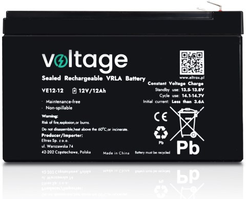 VOLTAGE Akumulator AGM Voltage 12V 12Ah VE12-12 (Żywotność 6-9 lat)