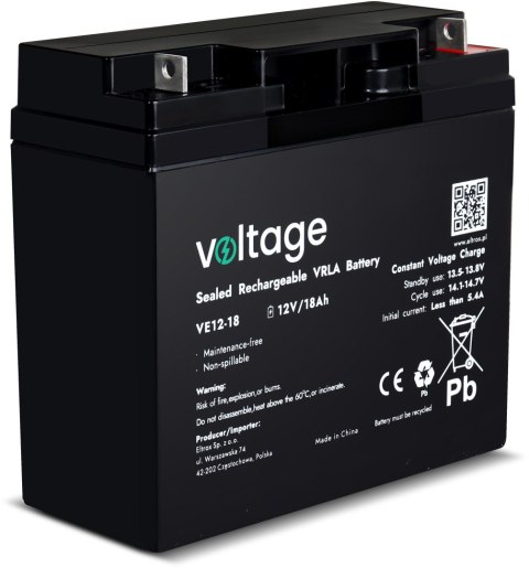 VOLTAGE Akumulator AGM Voltage 12V 18Ah VE12-18 (Żywotność 6-9 lat)