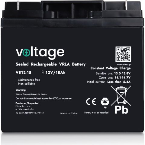 VOLTAGE Akumulator AGM Voltage 12V 18Ah VE12-18 (Żywotność 6-9 lat)