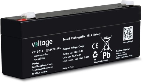VOLTAGE Akumulator AGM Voltage 12V 2,3Ah VE12-2.3 (Żywotność 6-9 lat)