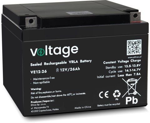 VOLTAGE Akumulator AGM Voltage 12V 26Ah VE12-26 (Żywotność 6-9 lat)