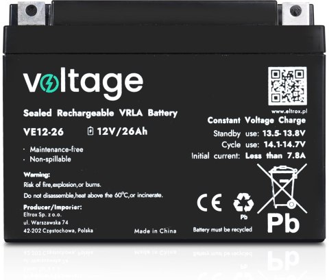 VOLTAGE Akumulator AGM Voltage 12V 26Ah VE12-26 (Żywotność 6-9 lat)