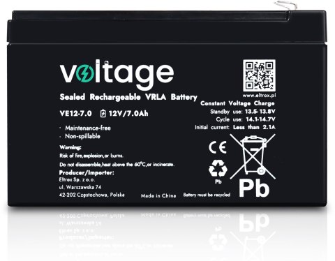 VOLTAGE Akumulator AGM Voltage 12V 7Ah VE12-7.0 (Żywotność 6-9 lat)