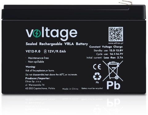 VOLTAGE Akumulator AGM Voltage 12V 9Ah VE12-9.0 (Żywotność 6-9 lat)