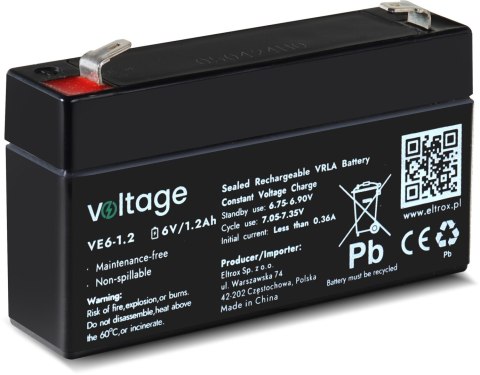 VOLTAGE Akumulator AGM Voltage 6V 1,2Ah VE6-1.2 (Żywotność 6-9 lat)