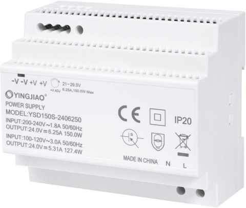 YINGJIAO ZASILACZ IMPULSOWY NA SZYNĘ DIN YINGJIAO YSD150S-24006250 24V/150W/6,25A
