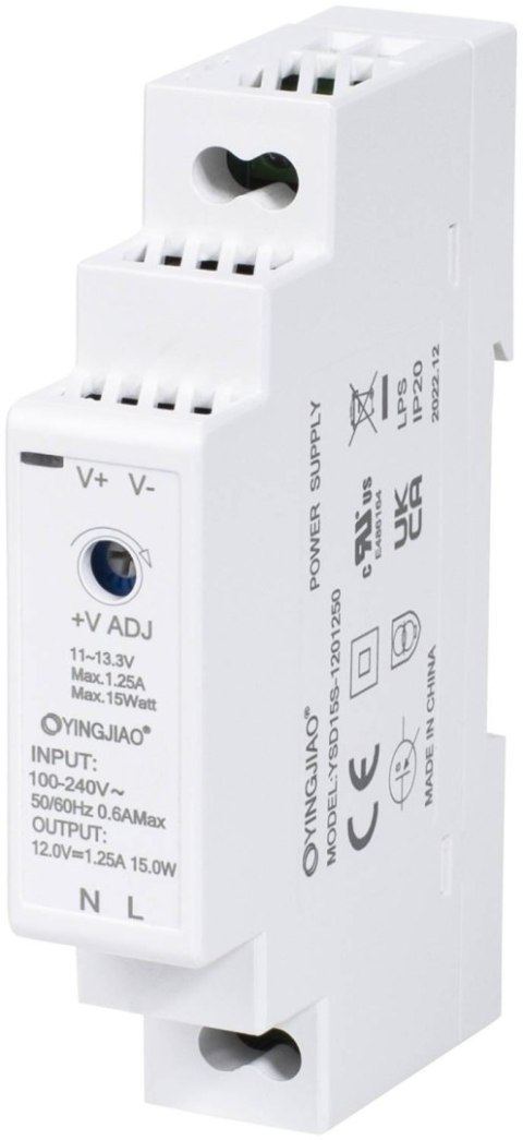 YINGJIAO ZASILACZ IMPULSOWY NA SZYNĘ DIN YINGJIAO YSD15S-1201250 12V/15W/1.25A
