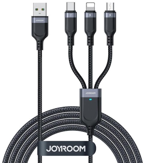 JOYROOM Kabel 3w1 USB-A / USB-C micro-USB Lightning Joyroom S-1T3018A18 30cm 3.5A w oplocie czarny