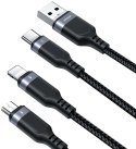 JOYROOM Kabel 3w1 USB-A / USB-C micro-USB Lightning Joyroom S-1T3018A18 30cm 3.5A w oplocie czarny