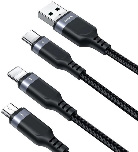 JOYROOM Kabel 3w1 USB-A / USB-C micro-USB Lightning Joyroom S-1T3018A18 30cm 3.5A w oplocie czarny