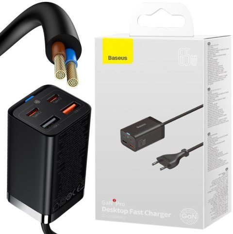 BASEUS ŁADOWARKA SIECIOWA Baseus GaN 3 Pro Desktop Charger CCGP040101 65W 2x USB-A 2x USB-C PD 3.0 QC 4.0