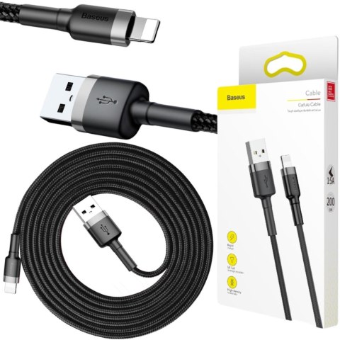 BASEUS KABEL USB-A / Lightning iPhone Baseus Cafule CALKLF-CG1 200cm Apple 1.5A CZARNO-SZARY W OPLOCIE