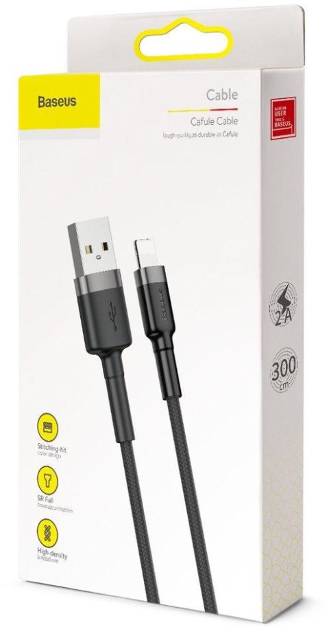 BASEUS KABEL USB-A / Lightning iPhone Baseus Cafule CALKLF-RG1 300cm Apple 2A CZARNO-SZARY W OPLOCIE