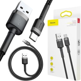 BASEUS KABEL USB-A / USB-C Baseus Cafule CATKLF-AG1 50cm 3A QC 3.0 CZARNO-SZARY W NYLONOWYM OPLOCIE