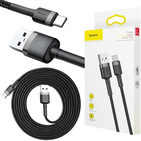 BASEUS KABEL USB-A / USB-C Baseus Cafule CATKLF-CG1 200cm 2A QC 3.0 CZARNO-SZARY W NYLONOWYM OPLOCIE
