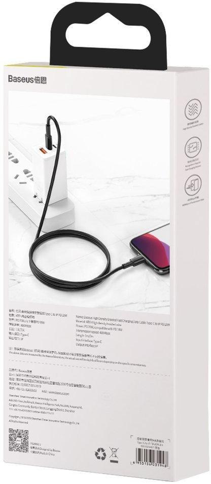 BASEUS KABEL USB-C / Lightning iPhone Baseus Cafule CATLGD-01 1m 20W PD Quick Charging CZARNY W OPLOCIE