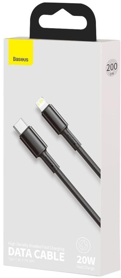 BASEUS KABEL USB-C / Lightning iPhone Baseus Cafule CATLGD-A01 2m 20W PD Quick Charging CZARNY W OPLOCIE