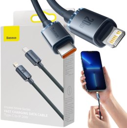 BASEUS KABEL USB-C / Lightning iPhone Baseus Crystal CAJY000201 1.2m 20W PD Quick Charging CZARNY W OPLOCIE PREMIUM