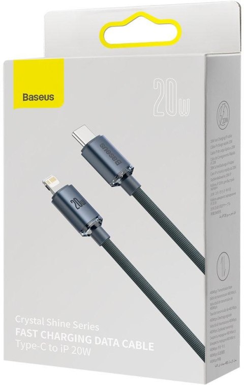 BASEUS KABEL USB-C / Lightning iPhone Baseus Crystal CAJY000301 2m 20W PD QC CZARNY W OPLOCIE PREMIUM