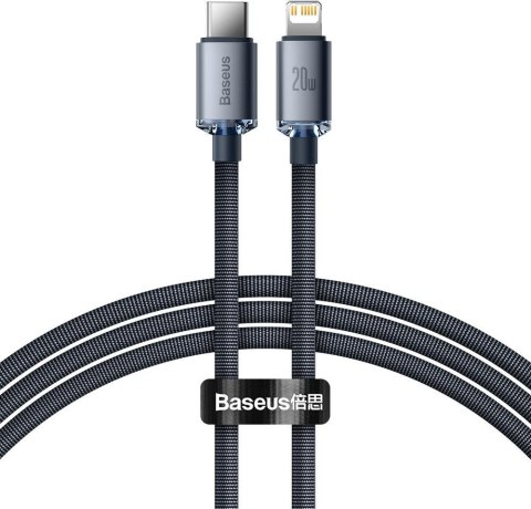 BASEUS KABEL USB-C / Lightning iPhone Baseus Crystal CAJY000301 2m 20W PD QC CZARNY W OPLOCIE PREMIUM