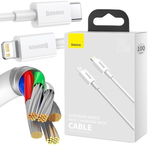 BASEUS KABEL USB-C / Lightning iPhone Baseus Superior CATLYS-A02 1m 20W PD Quick Charging BIAŁY PREMIUM