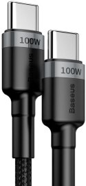 BASEUS KABEL USB-C / USB-C Baseus Cafule CATKLF-ALG1 200cm 100W 5A PD 2.0 QC 3.0 CZARNO-SZARY W OPLOCIE