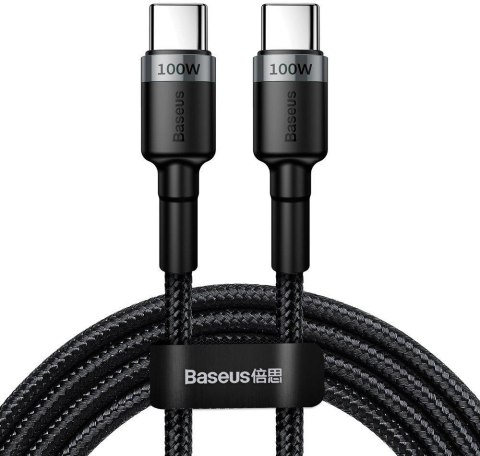 BASEUS KABEL USB-C / USB-C Baseus Cafule CATKLF-ALG1 200cm 100W 5A PD 2.0 QC 3.0 CZARNO-SZARY W OPLOCIE