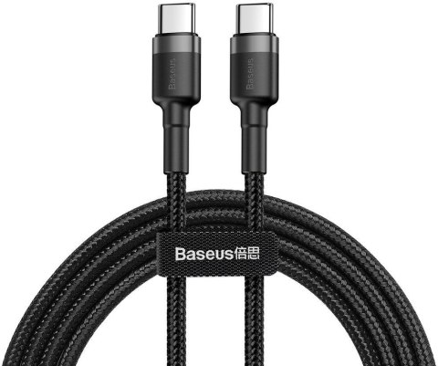 BASEUS KABEL USB-C / USB-C Baseus Cafule CATKLF-GG1 100cm 60W 3A PD 2.0 QC 3.0 CZARNO-SZARY W OPLOCIE