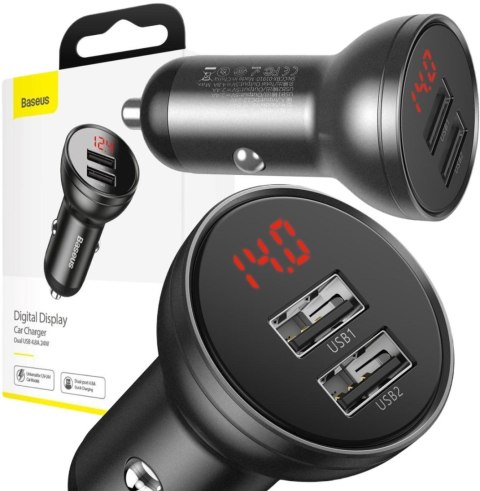 BASEUS ŁADOWARKA SAMOCHODOWA Baseus Digital Display CCBX-0G 24W 4.8A 2x USB-A CZARNA