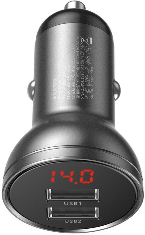 BASEUS ŁADOWARKA SAMOCHODOWA Baseus Digital Display CCBX-0G 24W 4.8A 2x USB-A CZARNA