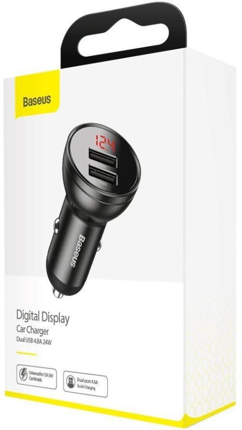 BASEUS ŁADOWARKA SAMOCHODOWA Baseus Digital Display CCBX-0G 24W 4.8A 2x USB-A CZARNA