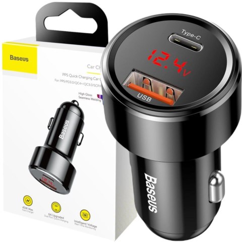 BASEUS ŁADOWARKA SAMOCHODOWA Baseus Magic CCMLC20C-01 45W 6A 1x USB-A 1x USB-C QC 3.0