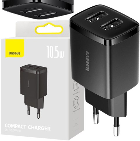 BASEUS ŁADOWARKA SIECIOWA Baseus Compact Charger CCXJ010201 10.5W 2x USB-A CZARNA