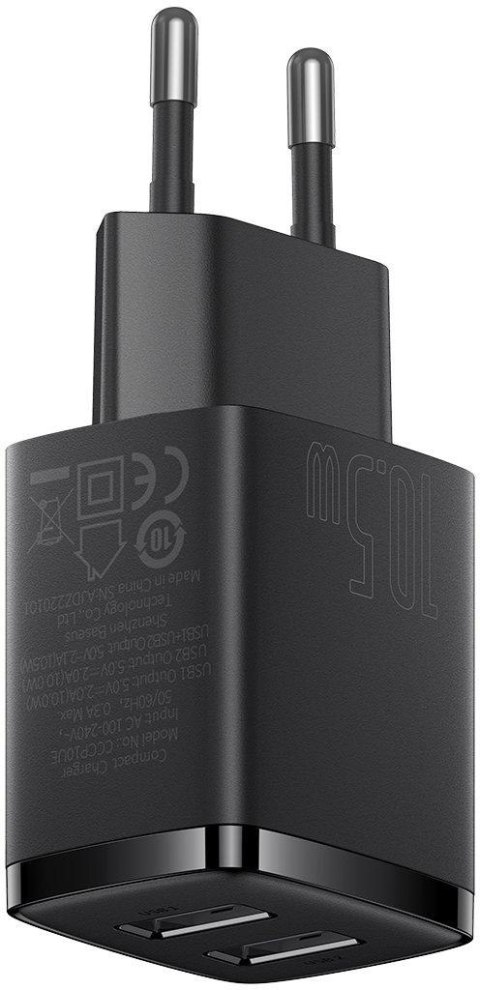 BASEUS ŁADOWARKA SIECIOWA Baseus Compact Charger CCXJ010201 10.5W 2x USB-A CZARNA