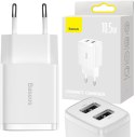 BASEUS ŁADOWARKA SIECIOWA Baseus Compact Charger CCXJ010202 10.5W 2x USB-A BIAŁA