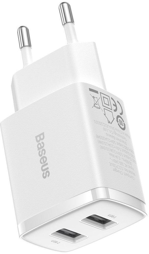 BASEUS ŁADOWARKA SIECIOWA Baseus Compact Charger CCXJ010202 10.5W 2x USB-A BIAŁA